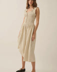 Check Plaid Smocked Ruffled Midi Dress