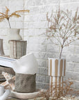 Stoneware Vase w/ Wax Relief Stripes, Cream Color & Brown