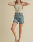 Smocked Ruffle Tie Front Top