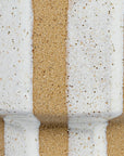 Stoneware Vase w/ Wax Relief Stripes, Cream Color & Brown