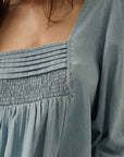 Denim Square-Neck Long-Sleeve Babydoll Dress