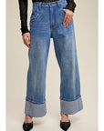 Cuffed Wide Leg Denim Pants