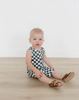 Charcoal Wavy Checkered Short Romper