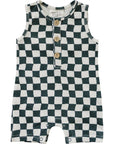 Charcoal Wavy Checkered Short Romper