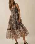 Floral Organza Ruffled Fit-And-Flare Maxi Dress