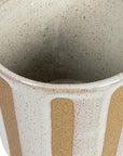 Stoneware Vase w/ Wax Relief Stripes, Cream Color & Brown