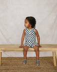 Charcoal Wavy Checkered Short Romper
