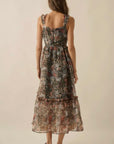 Floral Organza Ruffled Fit-And-Flare Maxi Dress