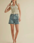 Smocked Ruffle Tie Front Top