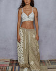 Crochet Patch Detail Patchwork Printed Pants