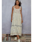 Sleeveless Ruffle Strap Textured Woven Denim Maxi Dress