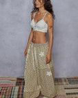 Crochet Patch Detail Patchwork Printed Pants