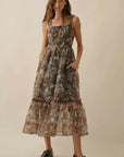 Floral Organza Ruffled Fit-And-Flare Maxi Dress