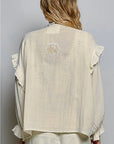 Double Gauze Embroidery Lace Trim Tie-Front Top