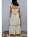 Sleeveless Ruffle Strap Textured Woven Denim Maxi Dress