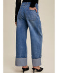 Cuffed Wide Leg Denim Pants