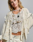 Double Gauze Embroidery Lace Trim Tie-Front Top