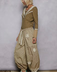 Crochet Patch Detail Patchwork Printed Pants