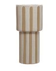Stoneware Vase w/ Wax Relief Stripes, Cream Color & Brown