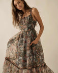 Floral Organza Ruffled Fit-And-Flare Maxi Dress
