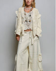 Double Gauze Embroidery Lace Trim Tie-Front Top
