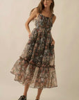 Floral Organza Ruffled Fit-And-Flare Maxi Dress