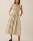Check Plaid Smocked Ruffled Midi Dress