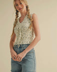 Smocked Ruffle Tie Front Top