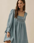 Denim Square-Neck Long-Sleeve Babydoll Dress