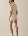 Collared Exposed-Seam Solid Rib-Knit Romper