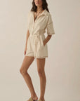Collared Exposed-Seam Solid Rib-Knit Romper