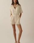 Collared Exposed-Seam Solid Rib-Knit Romper