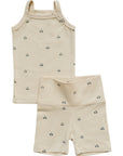 Cream Tulips Tank + Biker Short Set