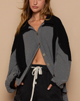 Collared Thermal Contrast Button Down Knit Shirt