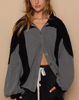 Collared Thermal Contrast Button Down Knit Shirt