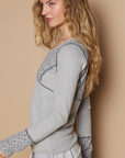 V-Neck Full Sleeve Floral Contrast Solid Top