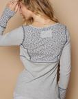 V-Neck Full Sleeve Floral Contrast Solid Top