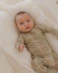 Bamboo Zip Romper | Linen Grid