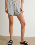 Elastic Drawstring Check Boxer Shorts - Ivory/Black