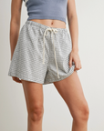 Elastic Drawstring Check Boxer Shorts - Ivory/Black