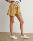 Elastic Drawstring Check Boxer Shorts - Khaki Multi