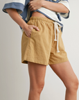 Elastic Drawstring Check Boxer Shorts - Khaki Multi