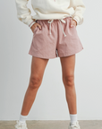 Elastic Drawstring Check Boxer Shorts - Rose