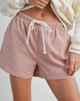Elastic Drawstring Check Boxer Shorts - Rose
