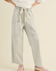 Stripe and Washed Effect Barrel Pants