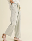Stripe and Washed Effect Barrel Pants