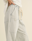 Stripe and Washed Effect Barrel Pants