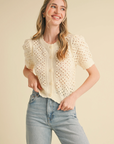 Cropped Pointelle Button Down Sweater Cardigan