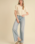 Cropped Pointelle Button Down Sweater Cardigan