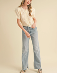 Cropped Pointelle Button Down Sweater Cardigan